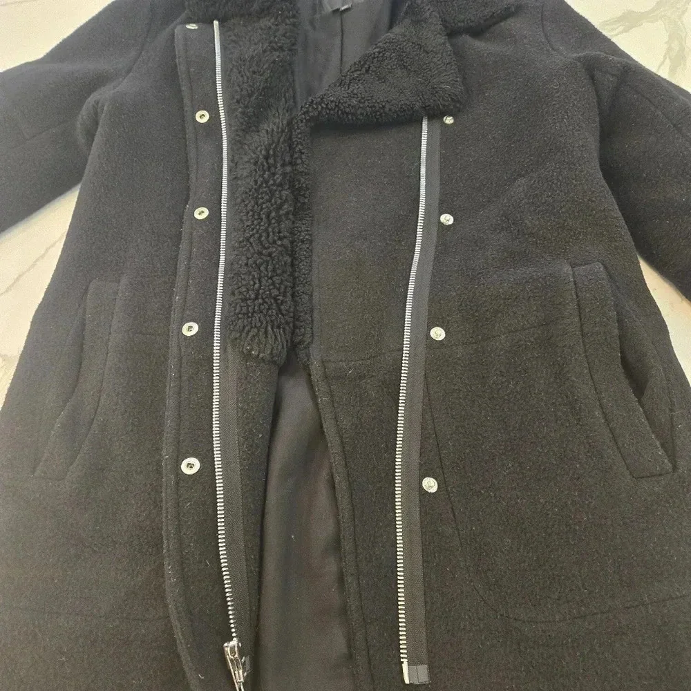 Theory Datyah Wool Shearling Lamb Coat Black Size Medium